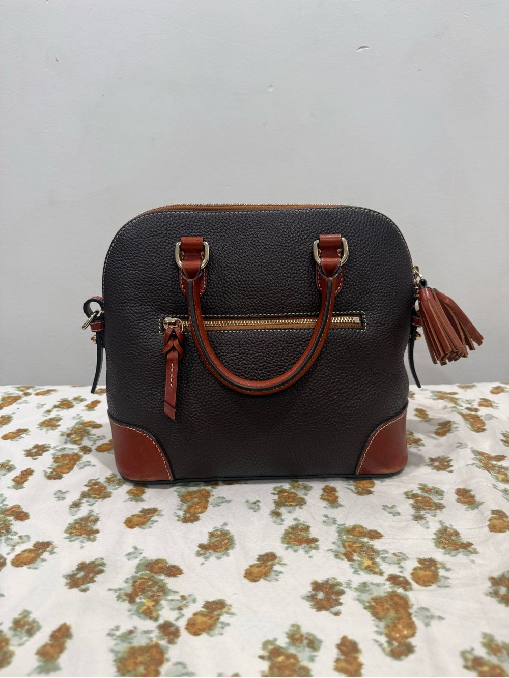 Dooney & Bourke Dark Brown Pebbled Leather Satchel - Picture 2 of 10